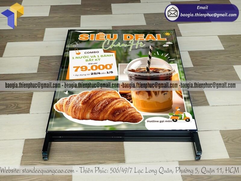 Bảng standee A 2 mặt chân sắt vỉa hè chịu gió phù hợp mọi ngành nghề cao cấp