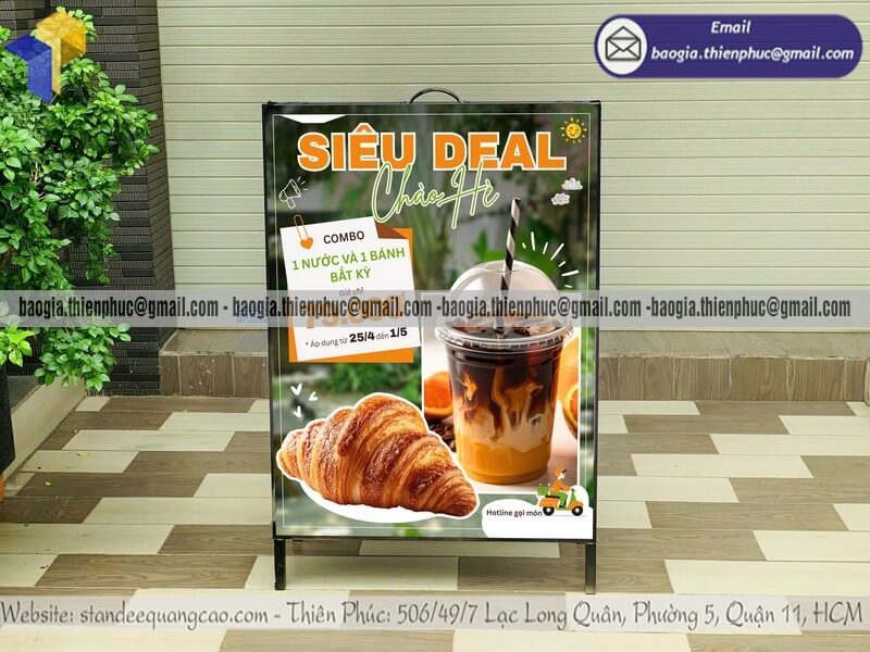Bảng standee A 2 mặt chân sắt vỉa hè chịu gió