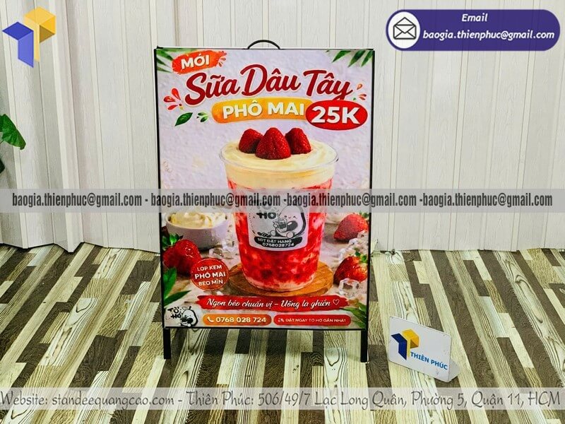 Bảng hiệu menu chữ A 2 mặt di động bằng khung sắt chịu lực tốt chống gỉ sét