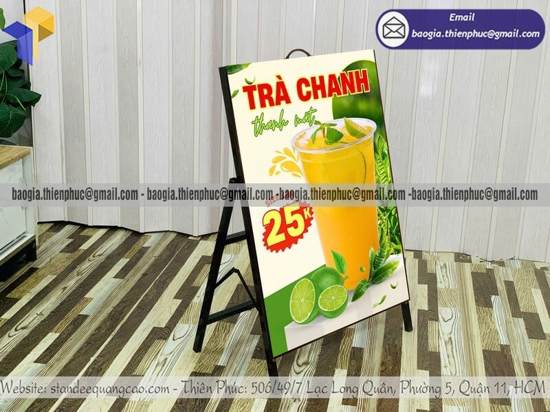 Bảng quảng cáo chân sắt 1 mặt cho quán nước vỉa hè hỗ trợ thiết kế và in ấn trọn gói