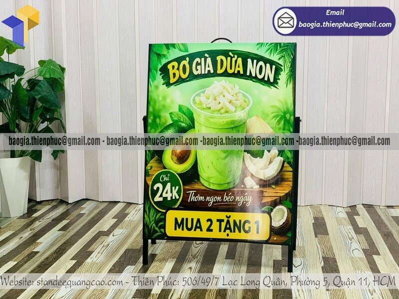 Bảng standee A chân sắt 1 mặt quảng cáo in decal