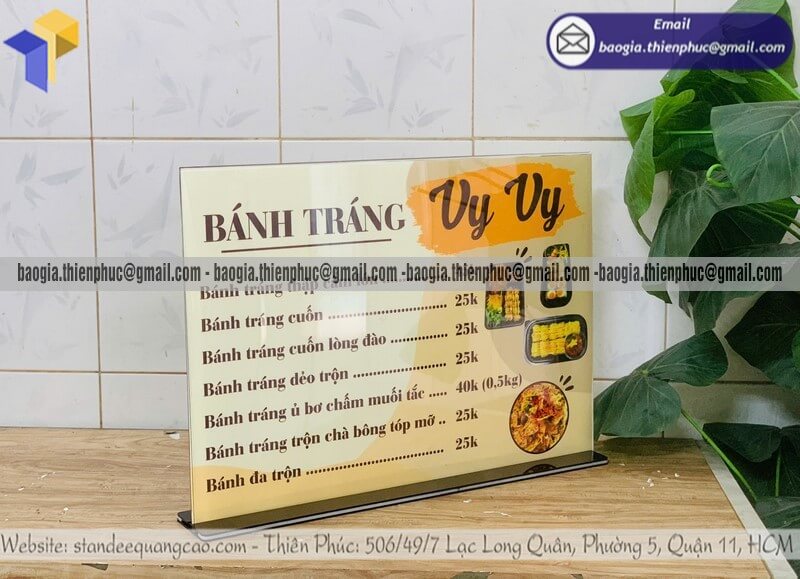 Báo giá bảng menu để bàn bằng mica cho quán nước đẹp mắt hiện đại