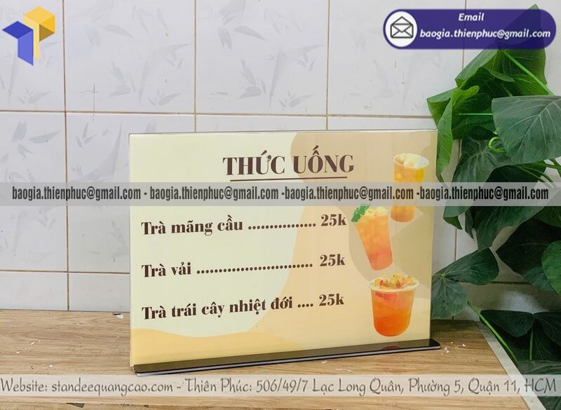 Báo giá bảng menu để bàn bằng mica cho quán nước cho quán ăn uống nhỏ và vừa
