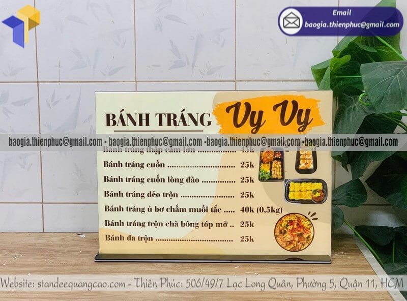 Báo giá bảng menu để bàn bằng mica cho quán nước trà sữa quán cafe takeaway hiện đại