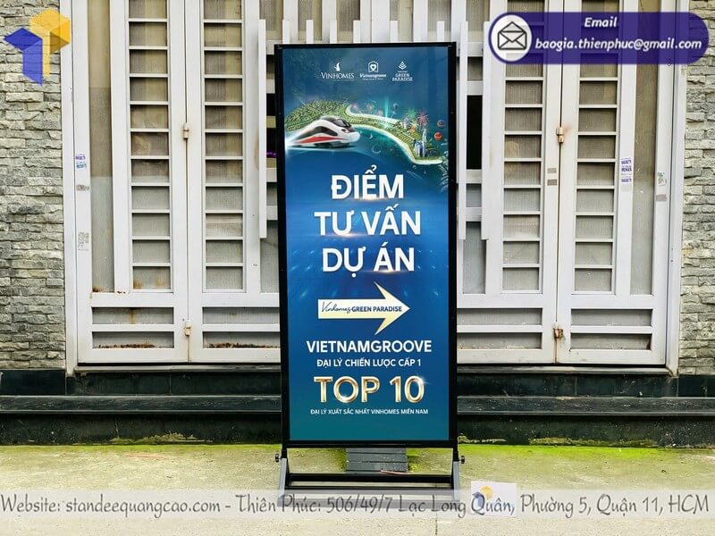 Báo giá bảng standee 2 mặt chịu gió khung sắt rẻ tiêu chuẩn Việt