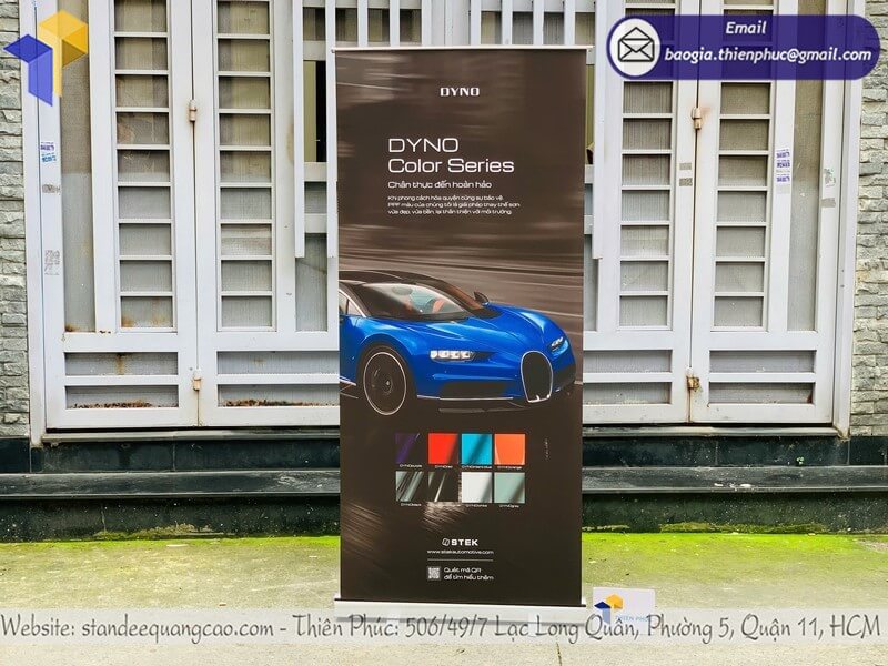 Báo giá mẫu standee dựng cuộn nhôm in logo giá rẻ