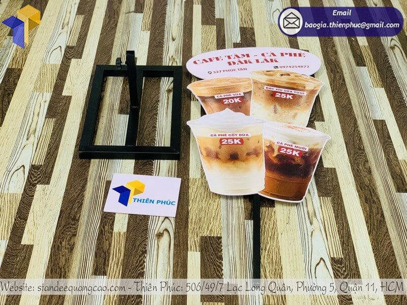 Báo giá standee mô hình quảng cáo đồ uống in 3D rẻ sản xuất gia công cửa hàng ngoài trời