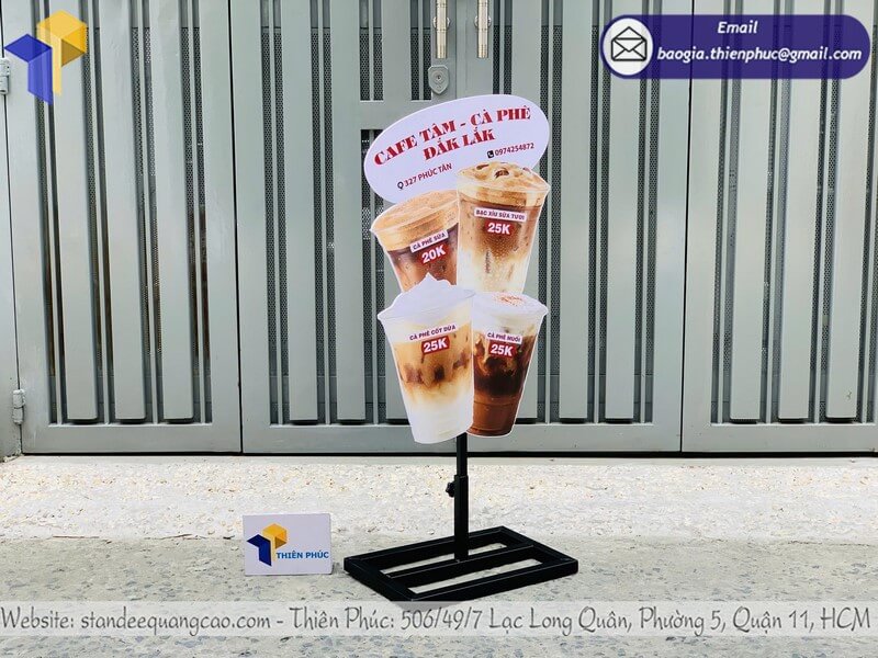 Báo giá standee mô hình quảng cáo đồ uống in 3D rẻ doanh nghiệp cửa hàng cafe tăng doanh số