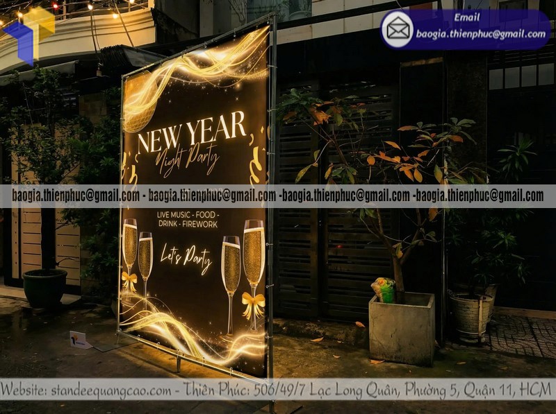 Đặt backdrop sự kiện party cuối năm ngoài trời làm gấp cho party tất niên