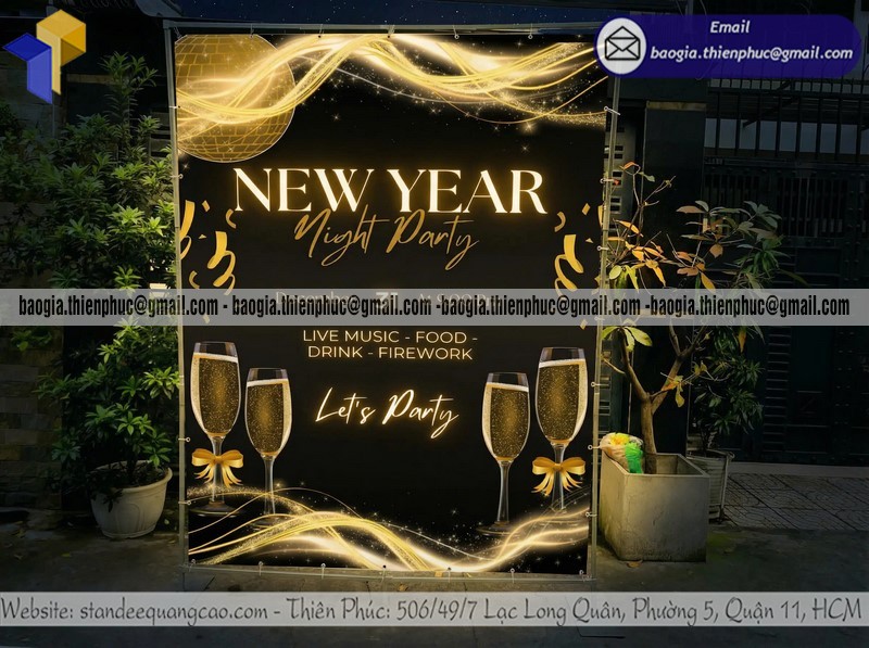 Đặt backdrop sự kiện party cuối năm ngoài trời làm gấp sân khấu ngoài trời làm gấp 24h