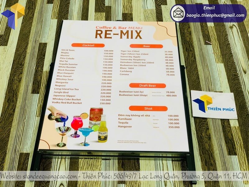 Xưởng làm bảng standee 1 mặt cho quán cafe trực tiếp tại TPHCM