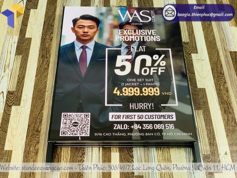 Đơn vị làm standee chữ A 2 mặt ngoài trời uy tín cửa hàng  di động thời trang