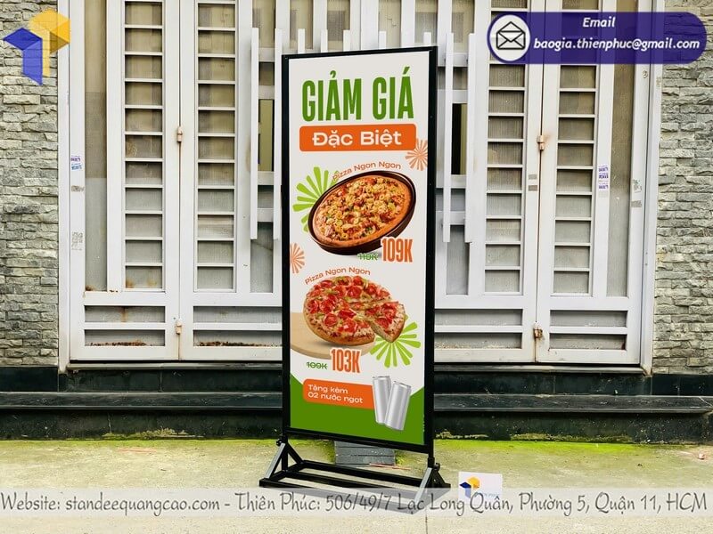 Gia công bảng Standee 2 mặt đứng quảng cáo in logo rẻ chất liệu bền
