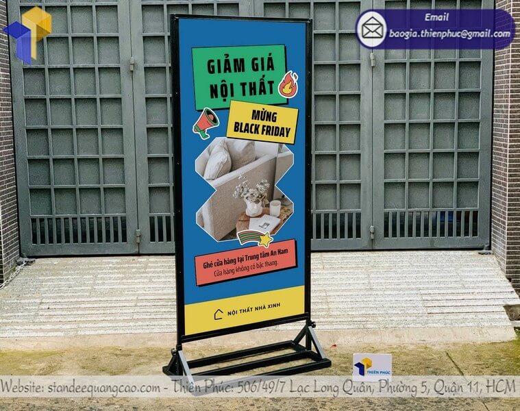 In bảng standee 2 mặt khung sắt đứng chịu gió theo yêu cầu thương mại sự kiện