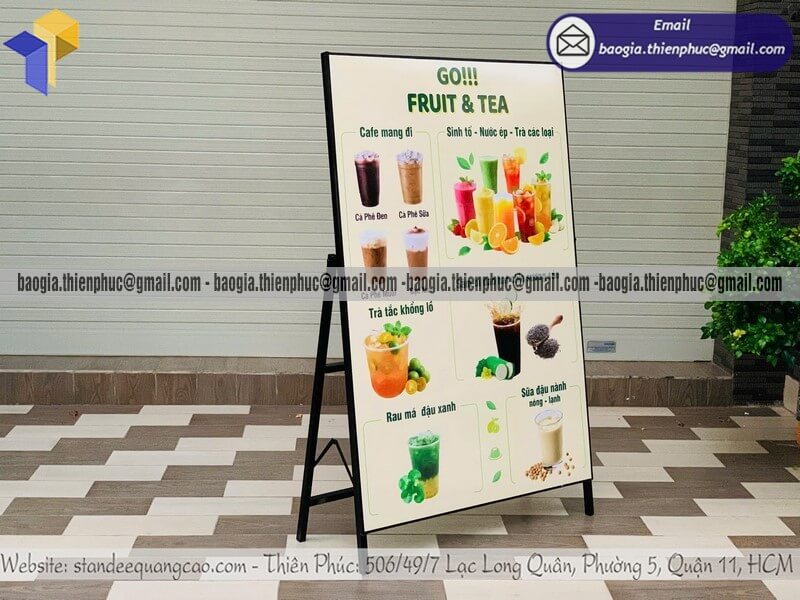 In logo standee quảng cáo 1 mặt đặt trước cửa hàng đẹp từ 400k gia công quảng cáo chuyên nghiệp