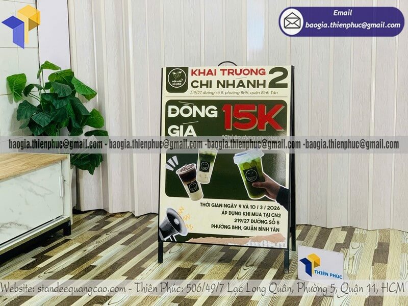 Khung bảng hiệu chữ A quảng cáo in 2 mặt ngoài trời