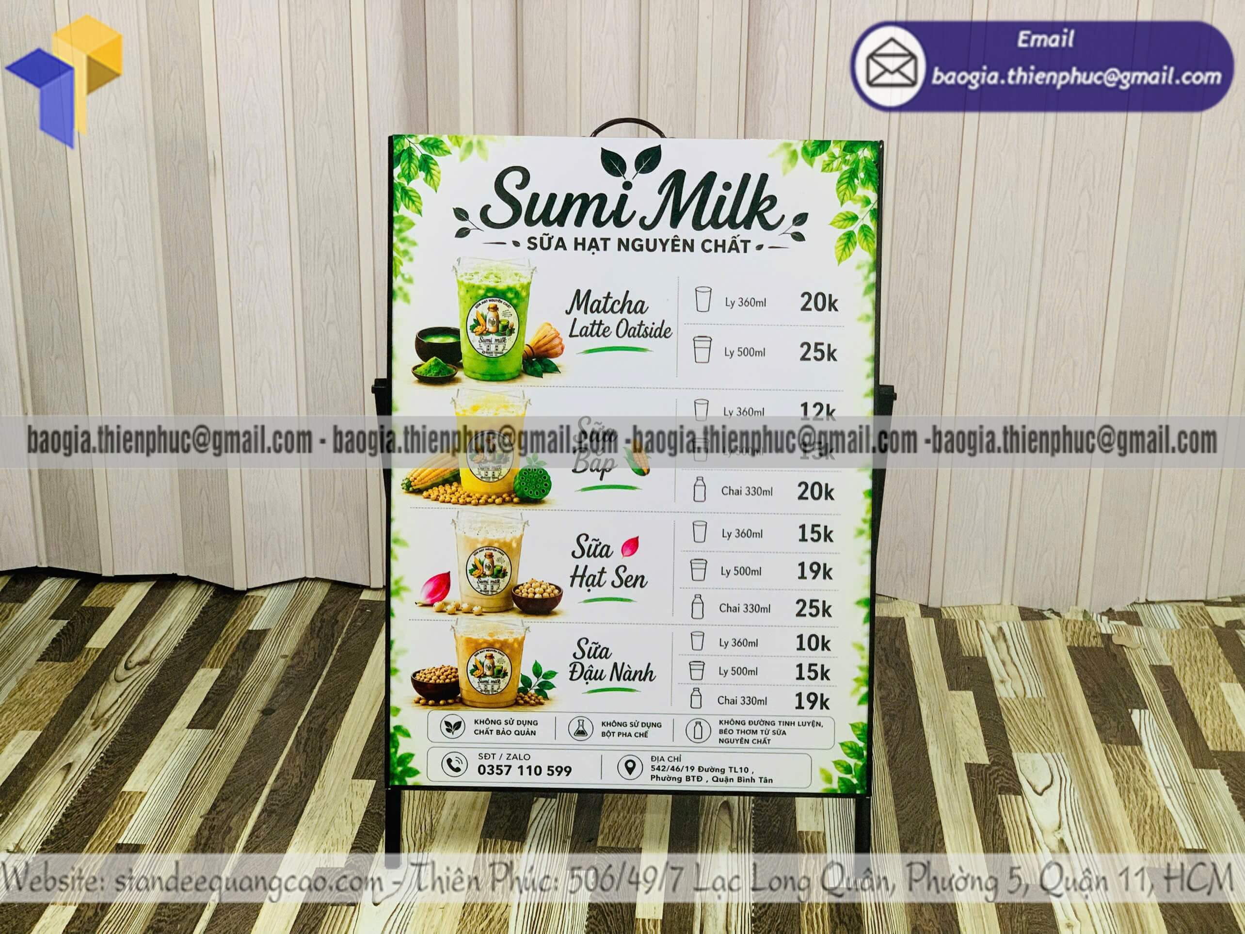 Khung standee 1 mặt in menu bằng sắt trên vỉa hè