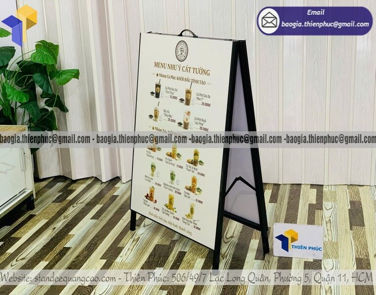 Mẫu bảng hiệu A 2 mặt khung sắt gập gọn để vỉa hè cho đại lý và doanh nghiệp đặt số lượng lớn