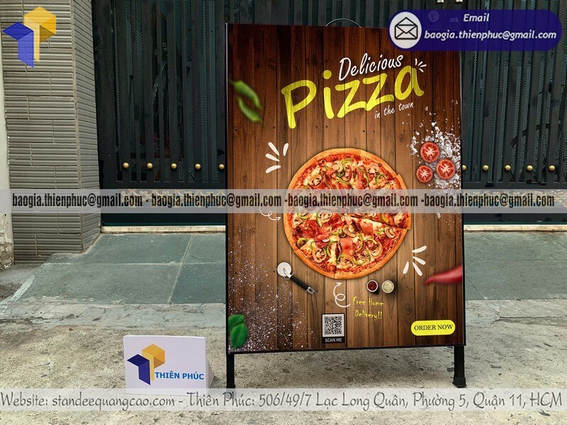 Mẫu bảng standee chữ A đặt ngoài trời cho quán ăn khung sắt chắc chắn để ngoài trời lâu dài