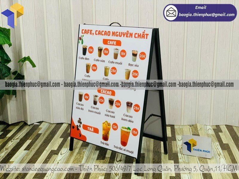 Mẫu biển hiệu A đứng bằng khung sắt để ngoài trời báo giá chính xác chi tiết