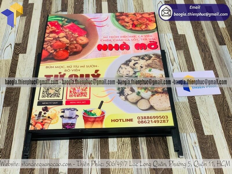 Mẫu standee A quảng cáo chân sắt in logo cho quán ăn bán tại cho nhà hàng quán cơm quán phở