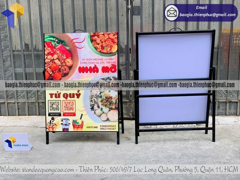 Mẫu standee A quảng cáo chân sắt in logo cho quán ăn phục vụ quảng cáo menu khuyến mãi