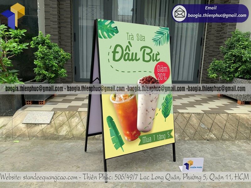 Mẫu standee quảng cáo chữ A di động in 2 mặt mới nhất sắc nét quảng bá thương hiệu