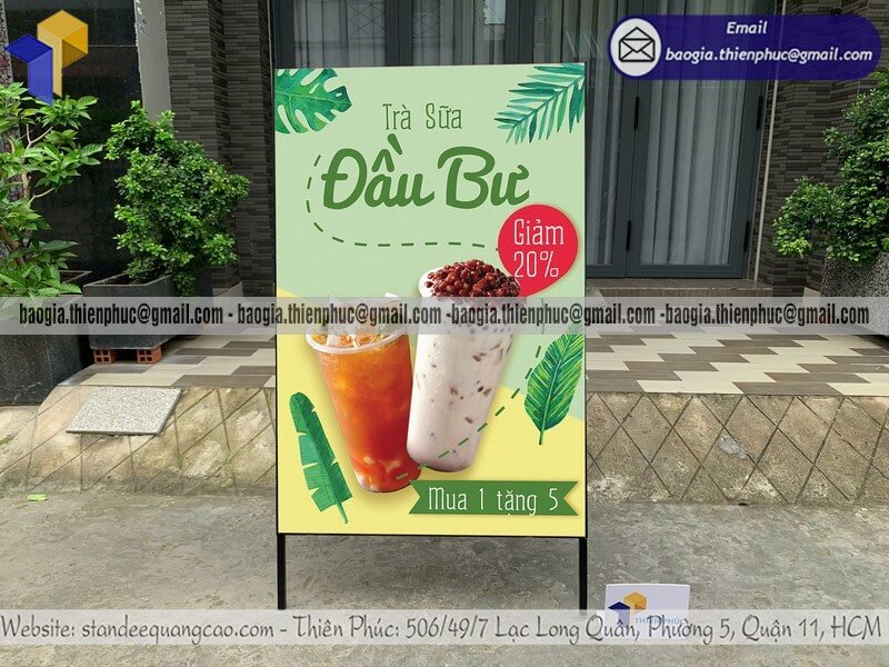Mẫu standee quảng cáo chữ A di động in 2 mặt mới nhất