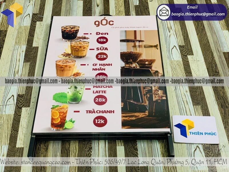 Nơi in logo bảng standee A 2 mặt quảng cáo chân sắt để bảng hướng dẫn đường thu hút khách