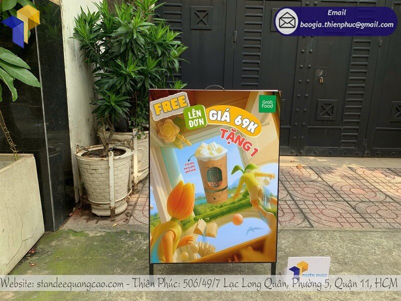 Nơi làm bảng standee chữ A 2 mặt in logo đa dạng kích thước thương hiệu