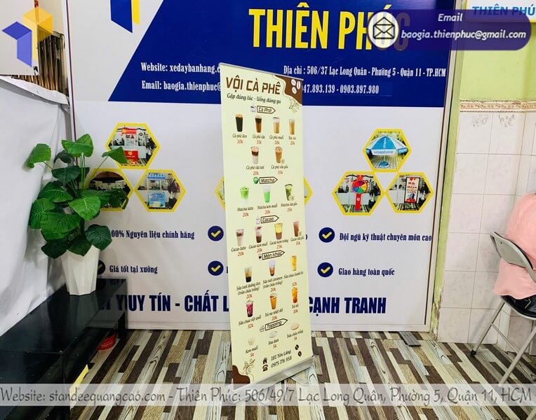 standee cuốn nhôm đồ uống take away