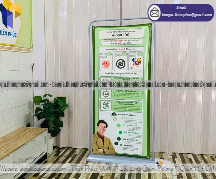 Standee cuốn quảng cáo treo banner 1 mặt chịu gió
