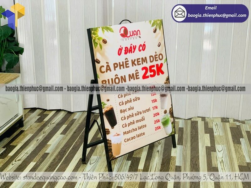 Standee in menu 1 mặt khung sắt bán cafe vỉa hè bán chạy trên thị trường việt