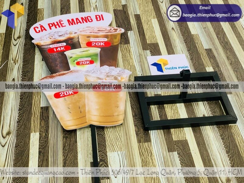 Standee mockup ly cafe đá take away 1 mặt đẹp thiết kế màu sắc bắt mắt