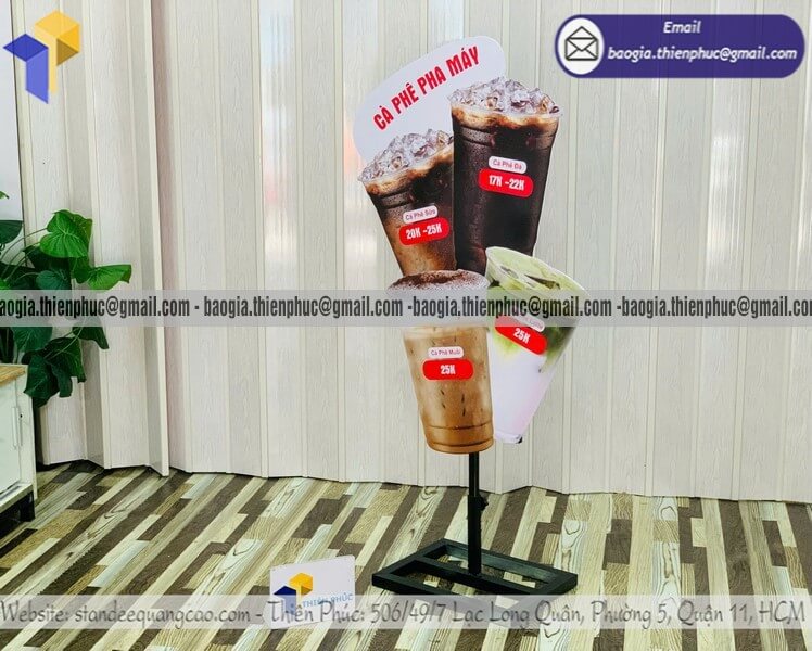 Standee mockup ly cafe quảng cáo để ngoài trời giá rẻ cho quán cafe quảng bá menu và khuyến mãi