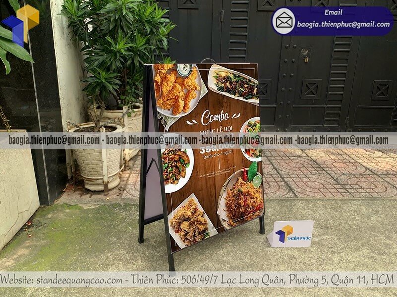 Standee quảng cáo khung chữ A cho quán ăn đặt ngoài trời khung sắt sơn tĩnh điện cho quán nhậu bình dân