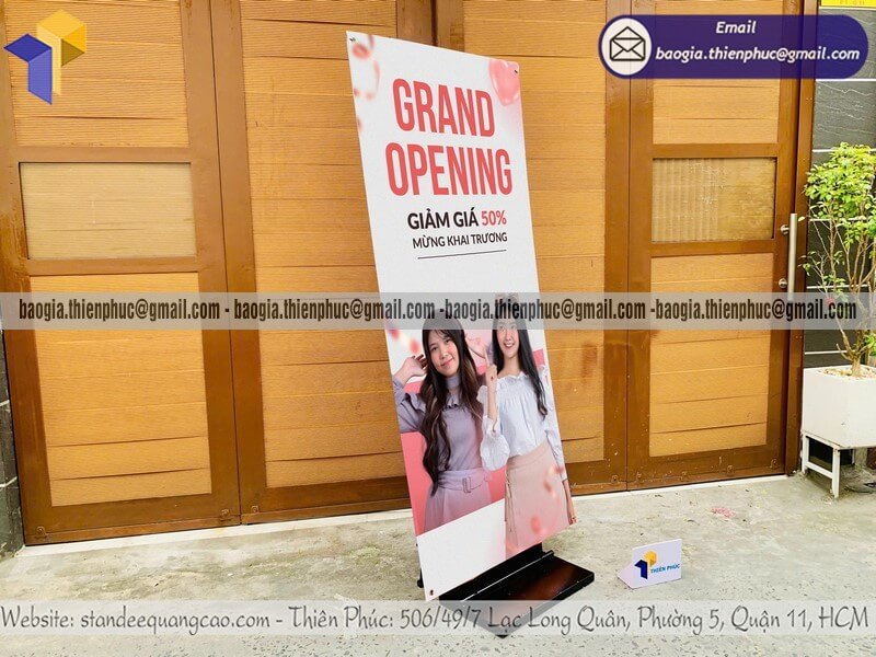 Standee quảng cáo treo banner chịu được gió in 1 mặt hỗ trợ xuất hóa đơn VAT cho đại lý cửa hàng bán lẻ