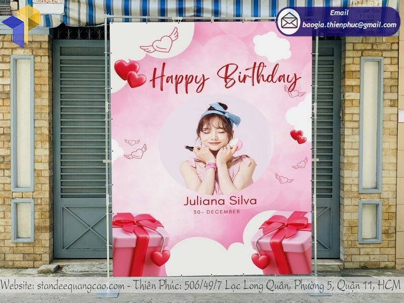 Thiết kế backdrop di động ngoài trời sự kiện sinh nhật bé và người lớn