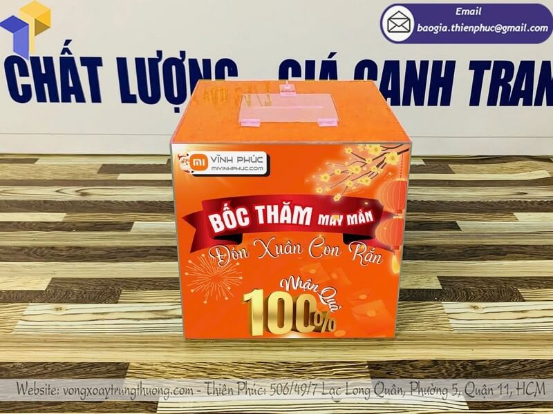 Thiết kế mẫu thùng đựng phiếu rút thăm mica trong đẹp sử dụng cho chương trình bốc thăm