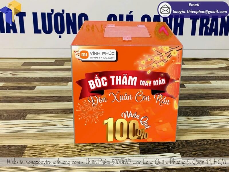 Thiết kế mẫu thùng đựng phiếu rút thăm mica trong đẹp minigame cho hội nghị TTTM