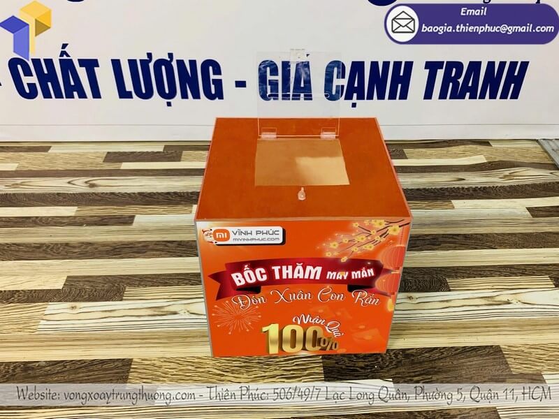 Thiết kế mẫu thùng đựng phiếu rút thăm mica trong đẹp sử dụng cho tiệc sự kiện