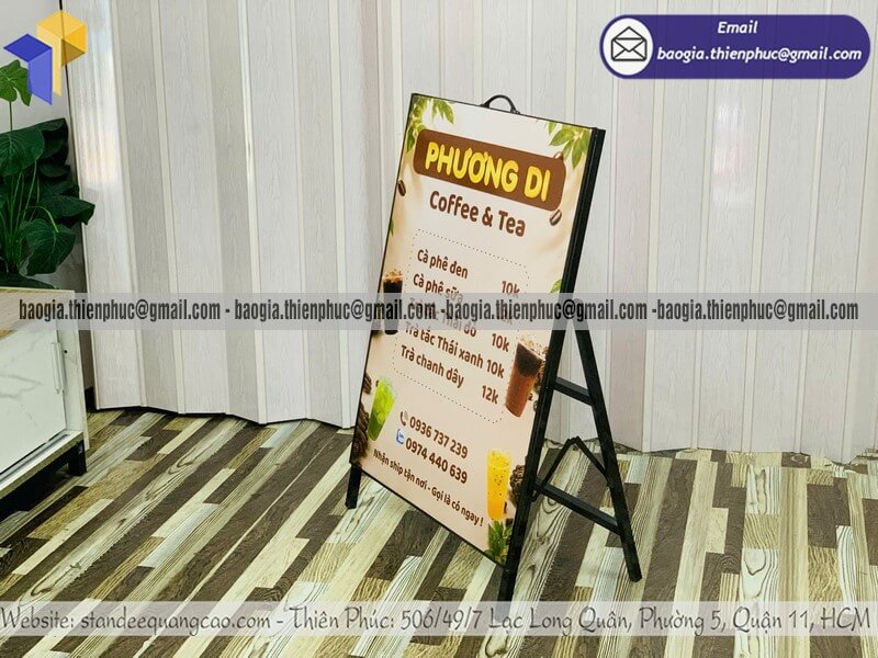 Xưởng in standee bằng sắt 1 mặt cho quán cafe vỉa hè cho quán bình dân cafe take away được yêu thích