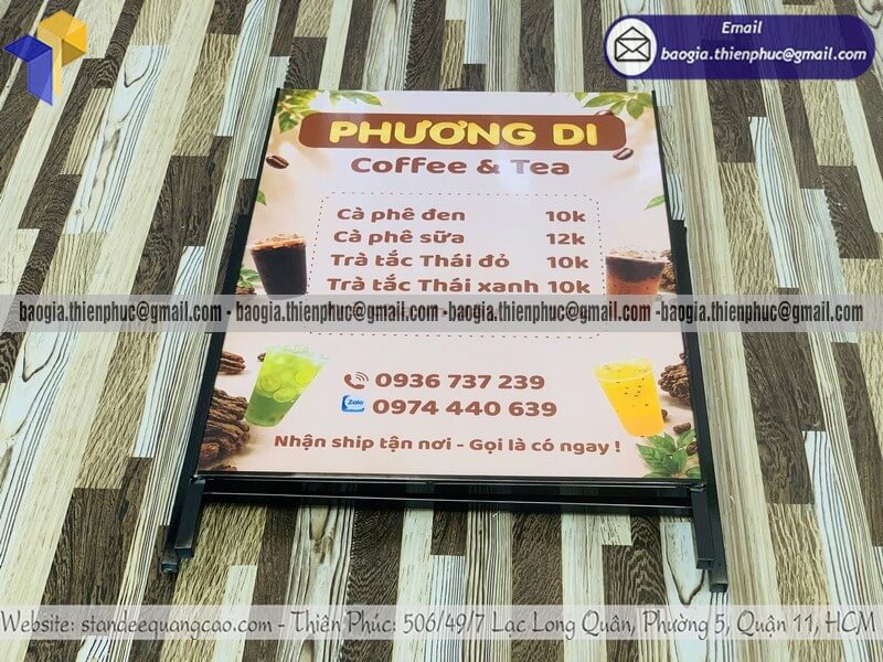Xưởng in standee bằng sắt 1 mặt cho quán cafe vỉa hè khuyến mãi thu hút khách hàng chỉ với standee sắt